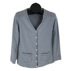 L.L. Bean Striped Button-Down Cardigan Women's Size Small Pockets Stretch Knit